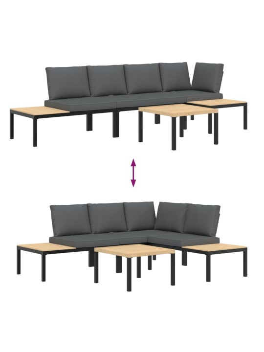 4-osaline aiadiivani komplekt patjadega, must, alumiinium