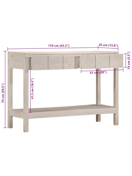 Konsoollaud, valge, 110 x 35 x 75 cm, mangopuit