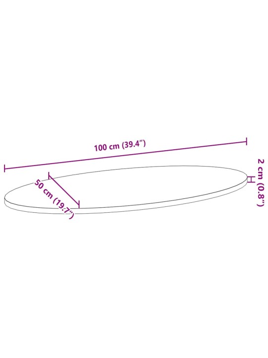 Lauaplaat, 100 x 50 x 2 cm, tammepuit ovaalne