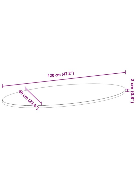 Lauaplaat, 120 x 60 x 2 cm, tammepuit ovaalne
