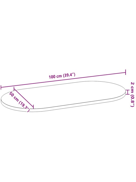 Lauaplaat, 100 x 50 x 2 cm, tammepuit ovaalne