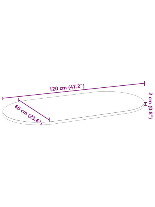 Lauaplaat, 120 x 60 x 2 cm, tammepuit ovaalne