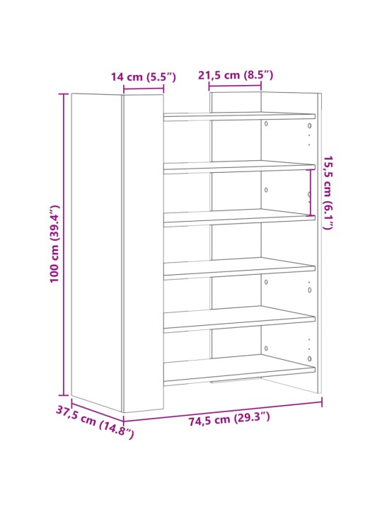 Jalatsikapp, valge, 74,5 x 37,5 x 100 cm, tehispuit