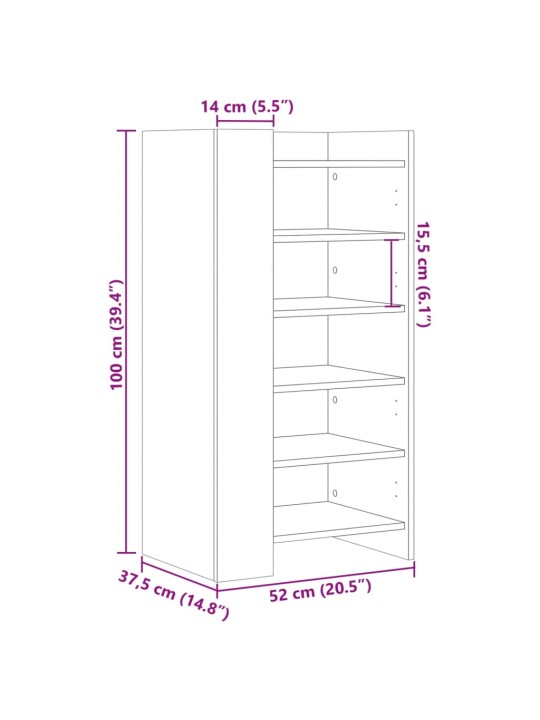 Jalatsikapp, suitsutatud tamm, 52 x 37,5 x 100 cm, tehispuit