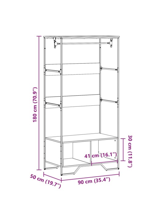 Riidekapp, suitsutatud tamm, 90x50x180 cm, tehispuit