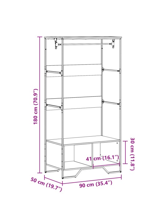 Riidekapp, pruun tamm, 90x50x180 cm, tehispuit