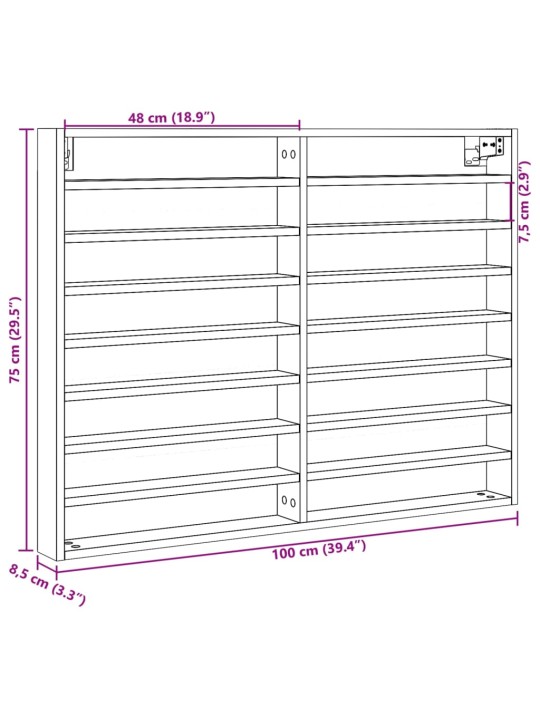 Vitriinkapp, hall sonoma tamm, 100x8,5x75 cm, tehispuit