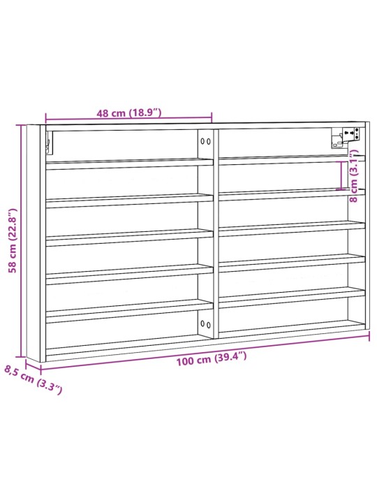 Vitriinkapp, hall sonoma tamm, 100x8,5x58 cm, tehispuit