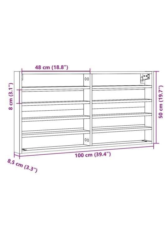 Vitriinkapp, hall sonoma tamm, 100x8,5x50 cm, tehispuit