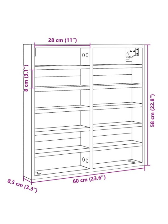 Vitriinkapp, suitsutatud tamm, 60x8,5x58 cm