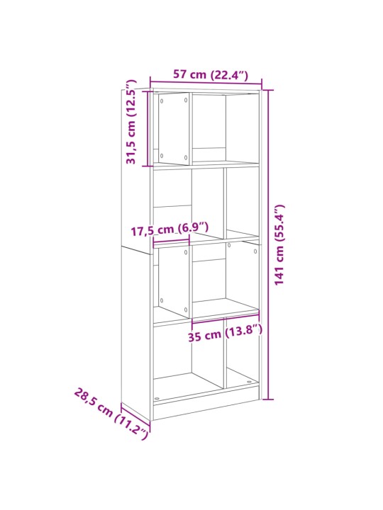 Raamaturiiul, hall sonoma tamm, 57x28,5x141 cm, tehispuit