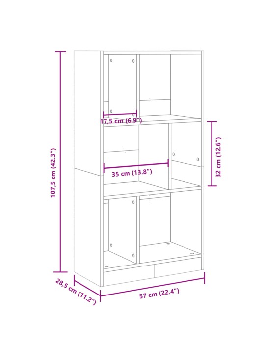 Raamaturiiul, hall sonoma tamm, 57x28,5x107,5 cm, tehispuit