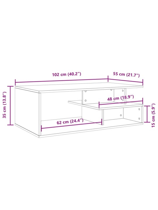 Kohvilaud, hall sonoma tamm, 102x55x35 cm, tehispuit