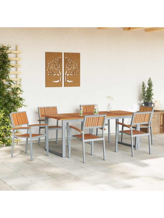 Aia söögilaudade komplekt 7 tk hall ja pruun 200 x 90 x 75 cm