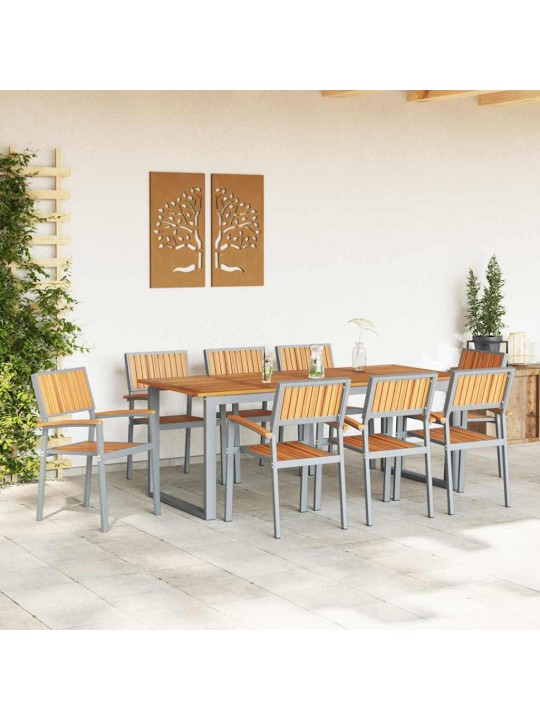Aia söögilaudade komplekt 9 tk hall ja pruun 200 x 90 x 75 cm