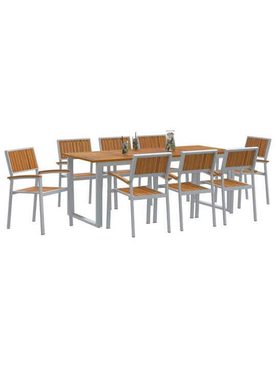 Aia söögilaudade komplekt 9 tk hall ja pruun 200 x 90 x 75 cm