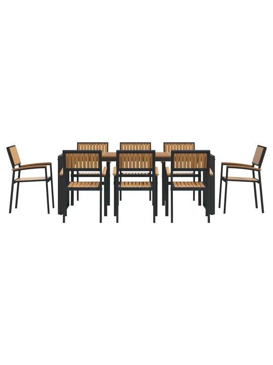 Aia söögilaudade komplekt 9 tk must ja pruun 200 x 90 x 75 cm
