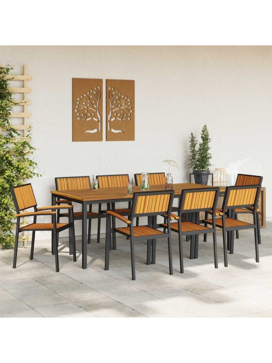 Aia söögilaudade komplekt 9 tk must ja pruun 200 x 90 x 75 cm