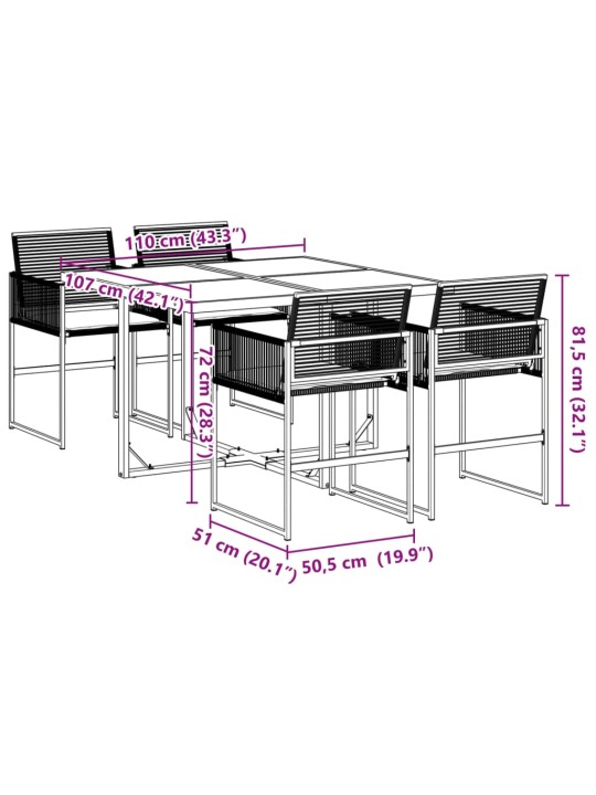 5-osaline aiamööbli komplekt patjadega, must, polürotang