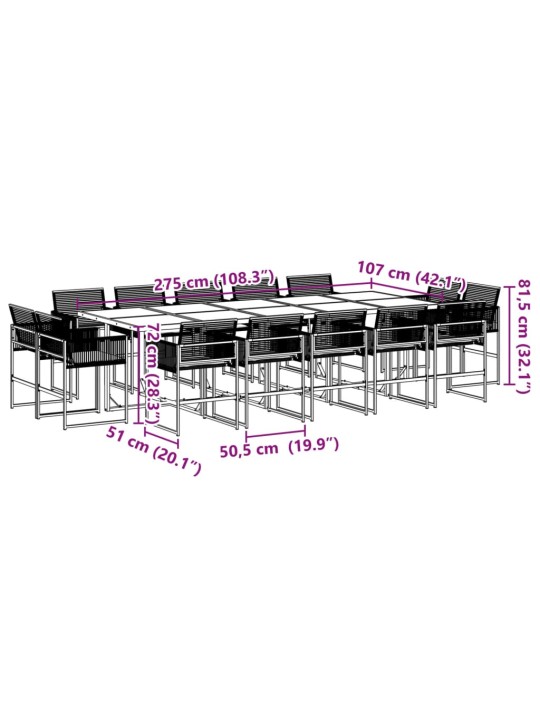 15-osaline aia söögimööbli komplekt patjadega, must, polürotang