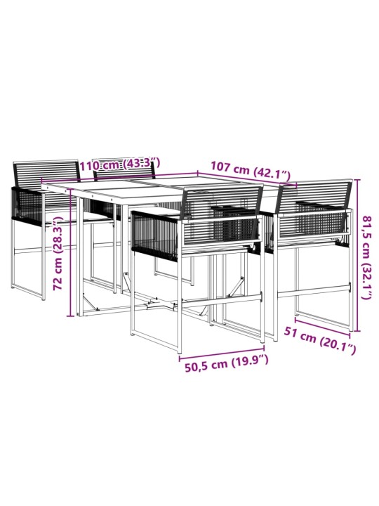 5-osaline aiamööbli komplekt patjadega, must, polürotang