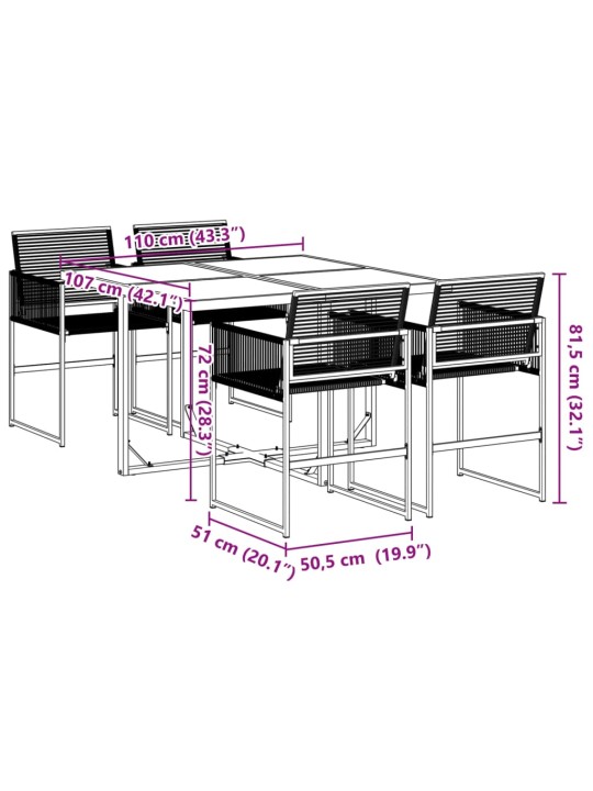 5-osaline aiamööbli komplekt, must, polürotang