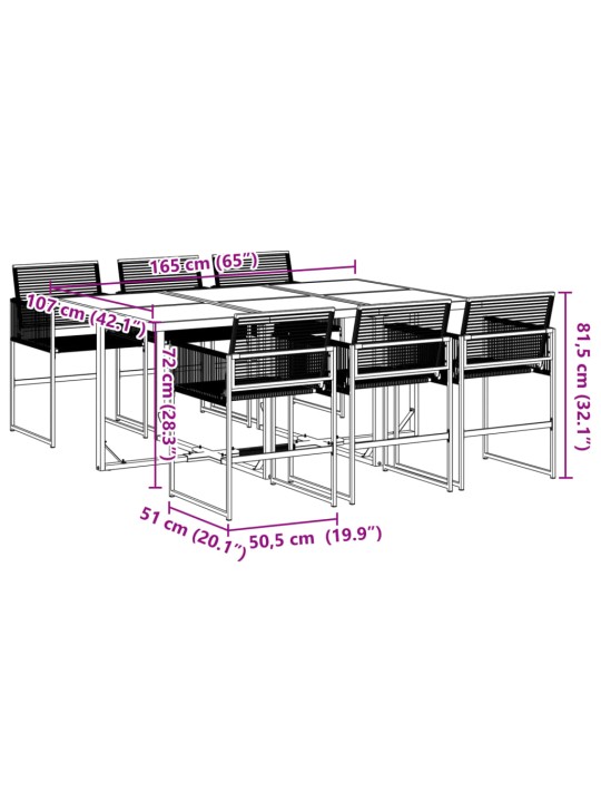 7-osaline aiamööblikomplekt, must, polürotang