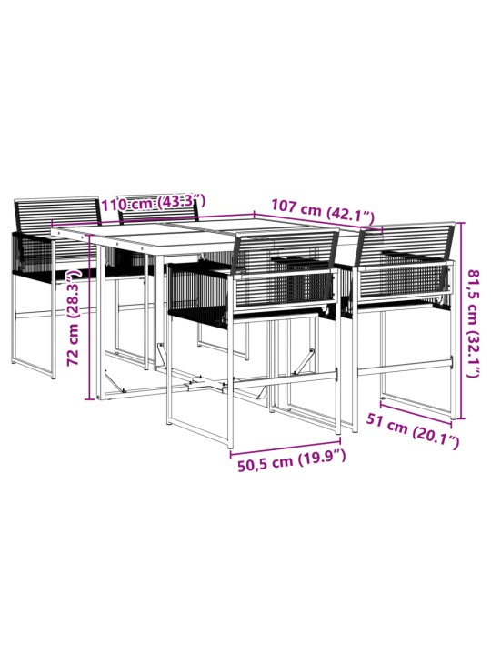 5-osaline aiamööbli komplekt, must, polürotang