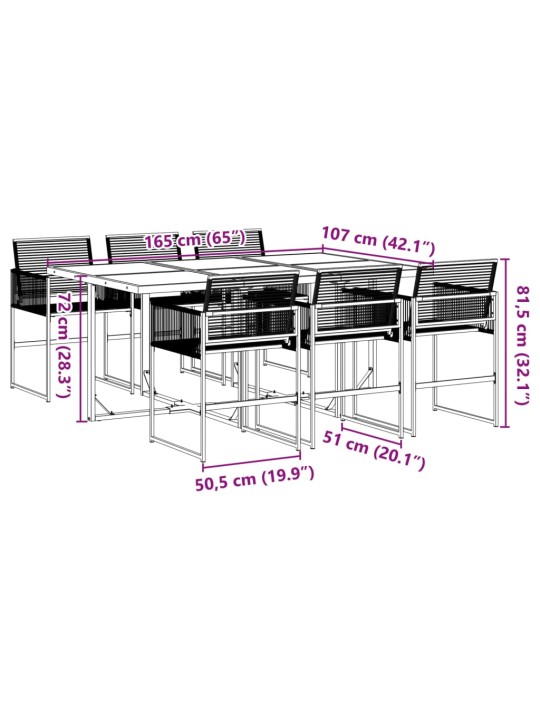 7-osaline aiamööblikomplekt, must, polürotang