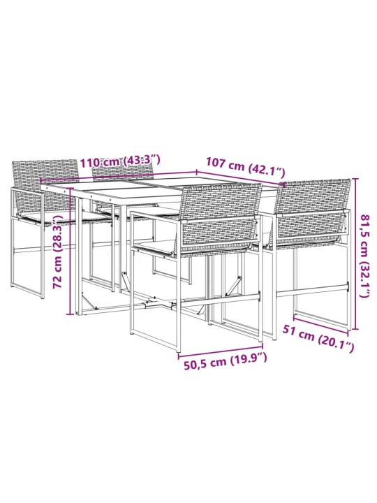 5-osaline aiamööbli komplekt patjadega, must, polürotang