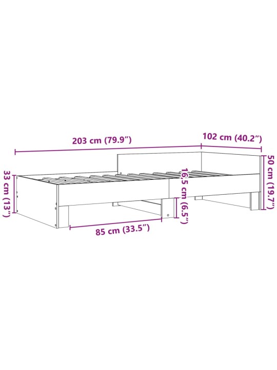 Peatsiga voodiraam, ilma madratsita, suitsutatud tamm 100x200cm