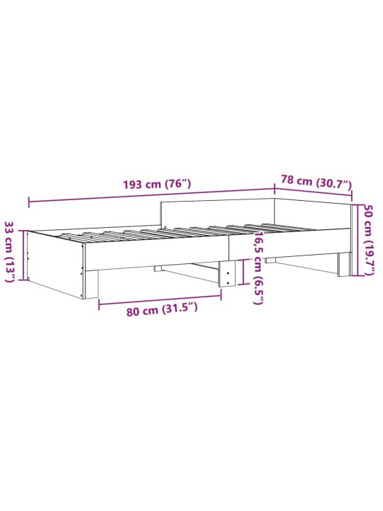 Voodiraam, hall sonoma tamm, 75x190 cm, tehispuit