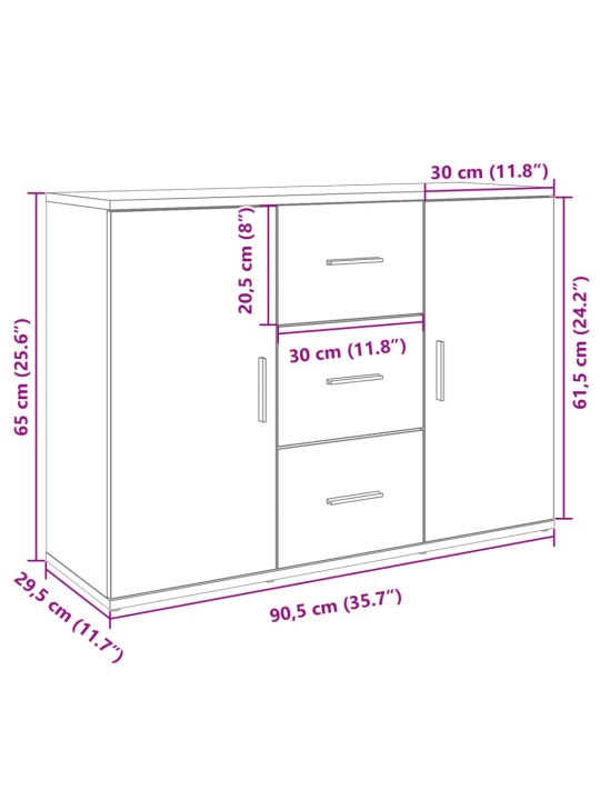 Puhvetkapp, valge, 90,5 x 29,5 x 65 cm, tehispuit