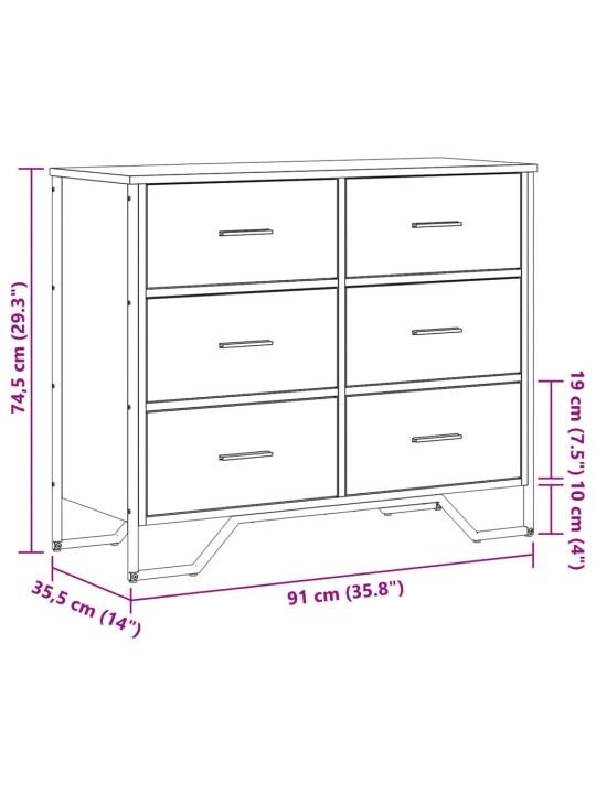 Kummut, hall sonoma tamm, 91x35,5x74,5 cm, tehispuit