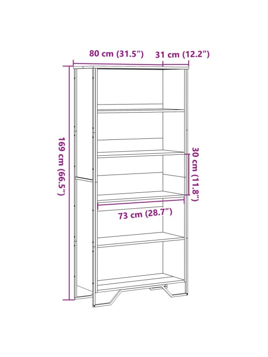 Raamatukapp, suitsutatud tamm, 80x31x169 cm, tehispuit