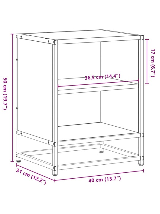 ÖÖKAPP PRUUN TAMM 40X31X50 CM KONSTRUEERITUD PUIT JA METALL
