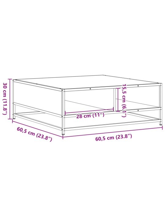 Kohvilaud, hall sonoma tamm, 60,5x60,5x30 cm, tehispuit/metall