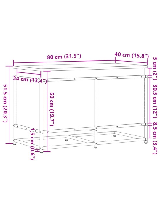 Kaanega hoiukast, hall sonoma tamm, 80x40x51,5 cm, tehispuit