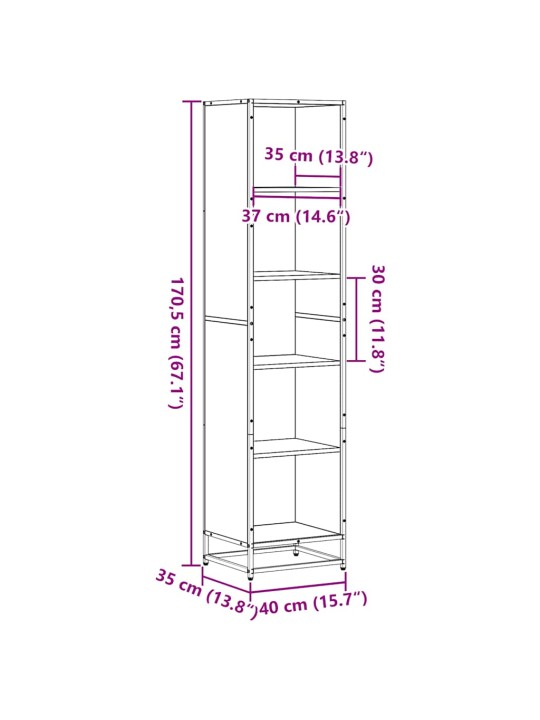 RAAMATUKAPP, HALL SONOMA TAMM, 40X35X170,5 CM, TEHISPUIT