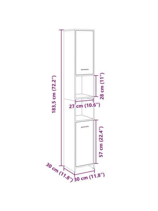 Vannitoakapp sonoma tamm 30 x 30 x 183,5 cm tehispuit