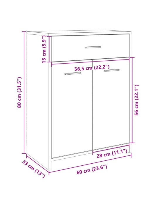 Vannitoakapp sonoma tamm 60 x 33 x 80 cm tehispuit