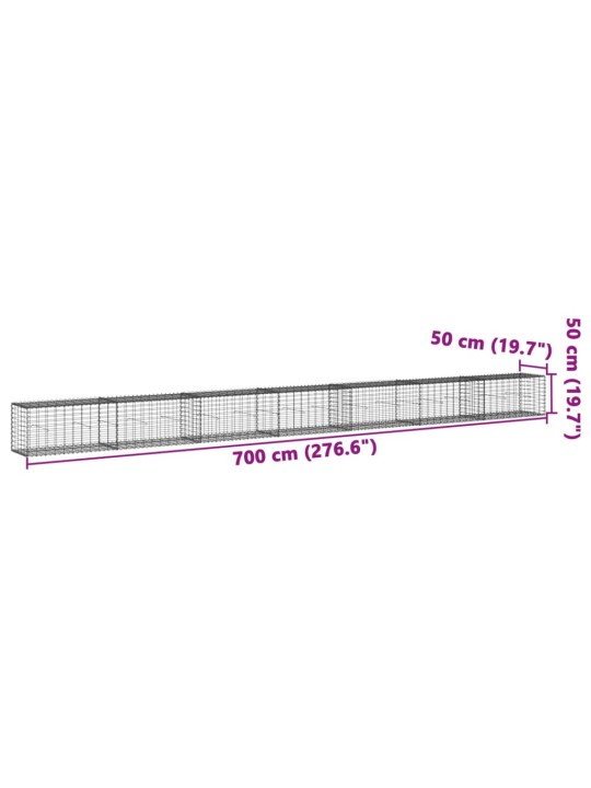 Kaanega gabioonkorv, 700 x 50 x 50 cm, tsingitud raud