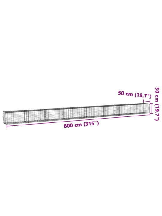 Kaanega gabioonkorv, 800x50x50 cm, tsingitud raud