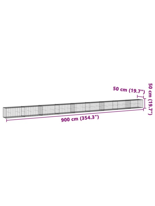Kaanega gabioonkorv, 900 x 50 x 50 cm, tsingitud raud