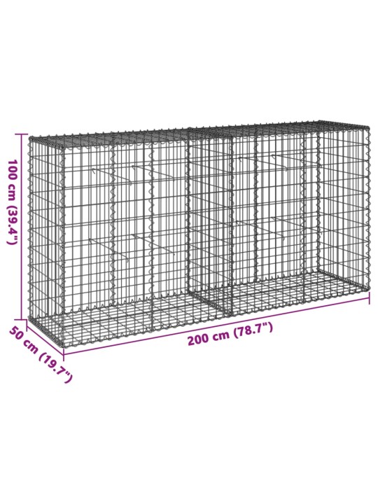 Kattega gabioonkorv, 200 x 50 x 100 cm, tsingitud raud