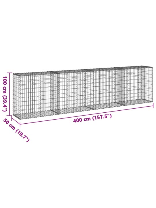 Kattega gabioonkorv, 400 x 50 x 100 cm, tsingitud raud