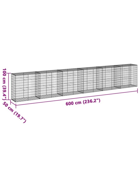 Kaanega gabioonkorv, 600 x 50 x 100 cm, tsingitud raud
