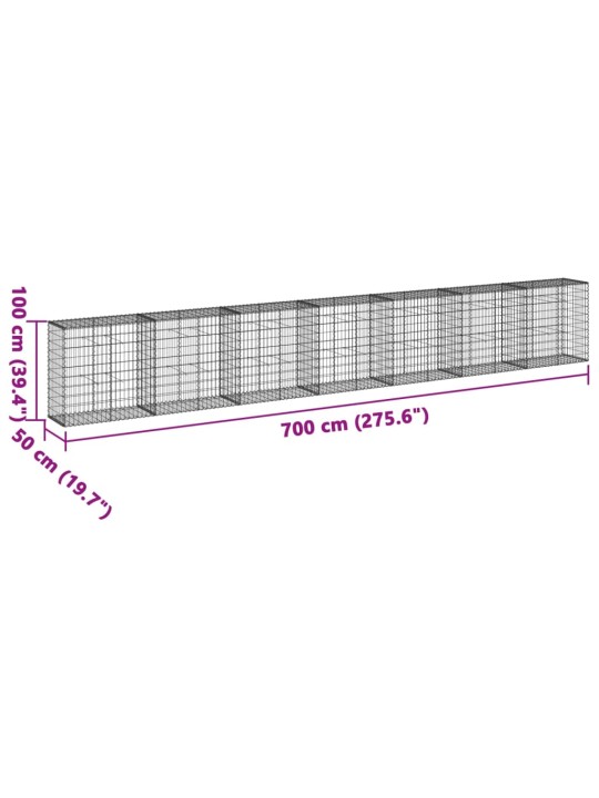 Kaanega gabioonkorv, 700 x 50 x 100 cm, tsingitud raud