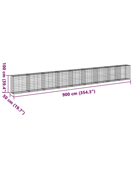 Kaanega gabioonkorv, 900 x 50 x 100 cm, tsingitud raud