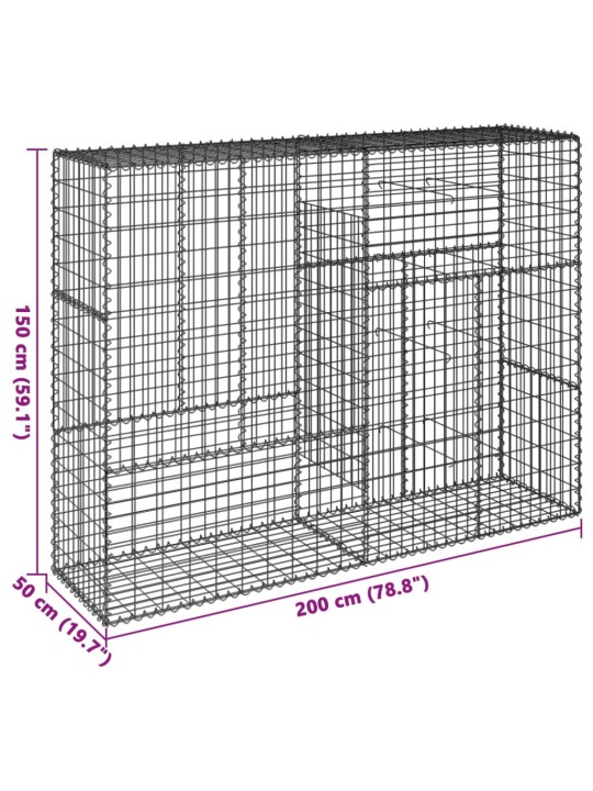 Kattega gabioonkorv, 200 x 50 x 150 cm, tsingitud raud